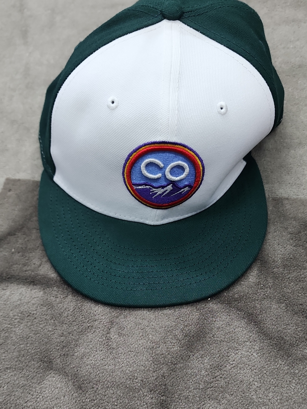 CO Embroidered Two-Tone Green and White Snapback Hat